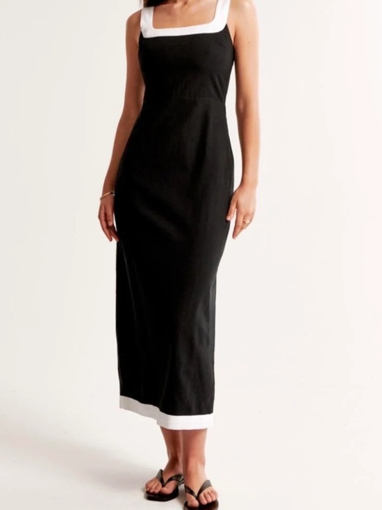Abercrombie & Fitch Dresses & Skirts - Abercrombie Black Linen-Blend Square Neck Maxi Dress with White Trim